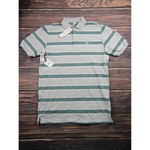 TNA Mens Size 1 Green Striped Oversize Short Sleeve Polo Shirt NEW NWT